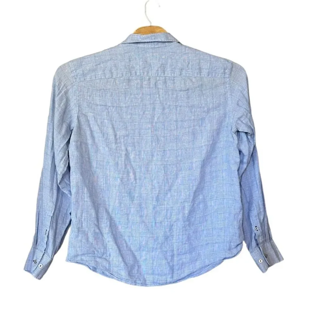 UNTUCKit 100% Linen Light Blue Check Long Sleeve Button Shirt‎ Mens XL